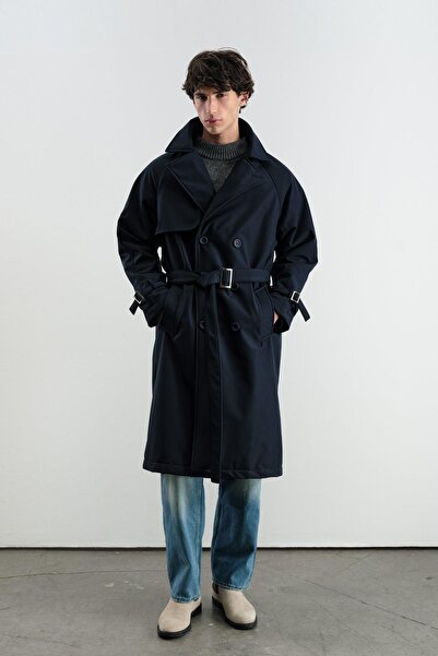 GIESTO ΜΠΛΕ ΚΑΜΠΑΝΙΑΤΙΚΟ ΠΑΛΤΟ ΜΕ ΖΩΝΗ ΚΑΙ ΦΛΙΤΖΕΡ ΕΝΤΟΣ ΤΟΥ ΛΑΜΠΑΚΙΟΥ