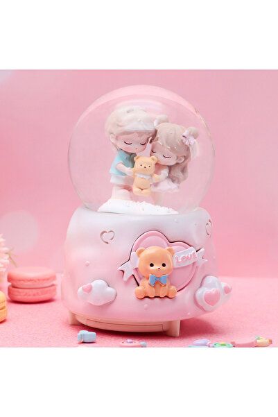 Livava Ayıcıklı Büyük Boy Kar Küresi Işıklı, Müzikli, Püskürtmeli, Pembe, 16X12