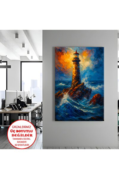 Harika bir ev Canvas-Wall-Living Room Painting Oil Painting Lighthouse |   Ve...