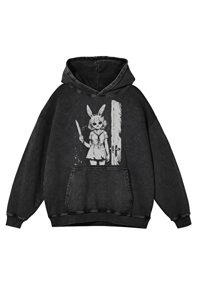 Gofeel Y2K Killer Rabbit Black Hat Printed Sweatshirt