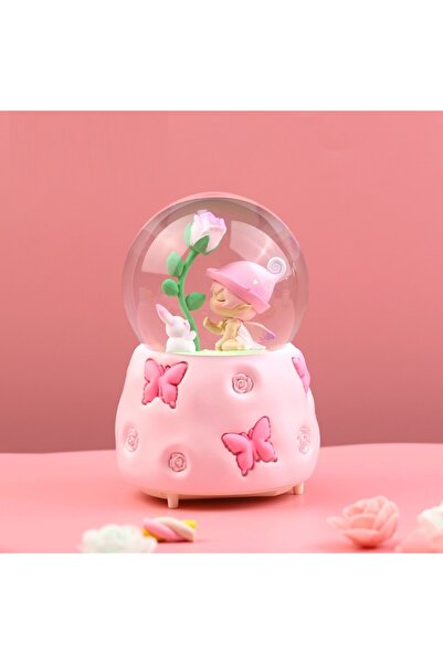 Livava Kelebekli Büyük Boy Kar Küresi Işıklı, Müzikli, Püskürtmeli, Pembe, 16X12