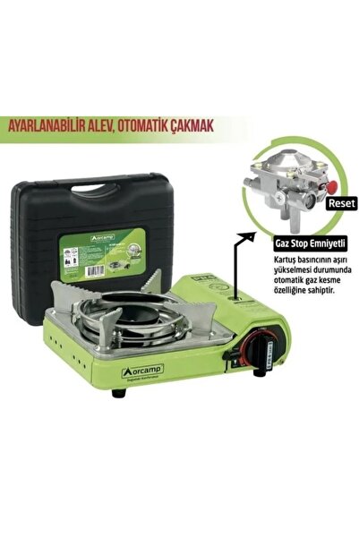 Orcamp Tekli Mini Portatif Kamp Ocağı 2 adet gaz kartuş hediyeli yeşil renk ocak