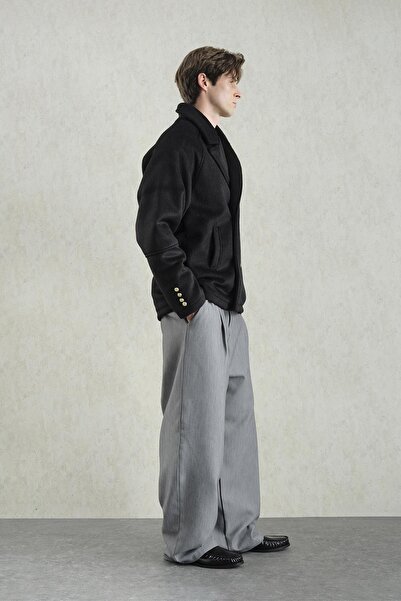 GIESTO Short Black Cashemere Coat with Gold Buttons