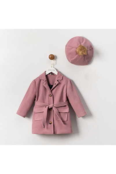 Öztürkpartievi Pudra Pink Girl's Coat with Hat