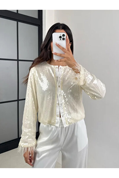 Astrea Butik قميص EKRU بتصميم مبطن بالترتر