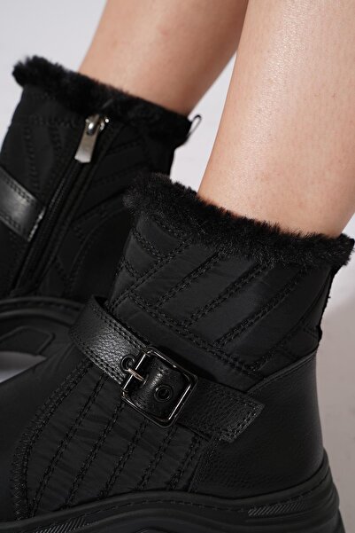 Moda Pie Kefsuh Yan Tokalı Paraşüt Kadın Bot Siyah