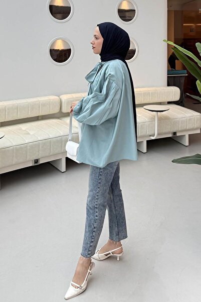 lamelif Collar Scarf Detailed Shirt Mint Green