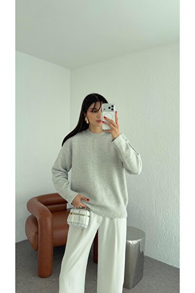 HAZELANNA Pulover gri cu gât rotund