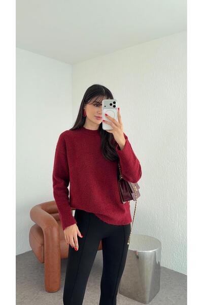 HAZELANNA طاقم الرقبة سترة بورجوندي