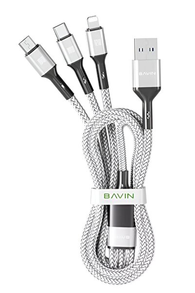 Bavin 3 in 1 Nylon Braided Data Cable 18W Fast Charging Compatible with Type-C, Micro and iPhone