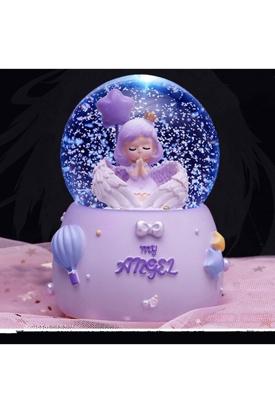 Livava Melek Büyük Boy Kar Küresi Işıklı, Müzikli, Püskürtmeli, Mor, 16X12