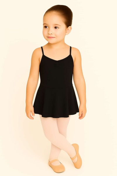 Ada Kostüm Tasarım Black Thin Strap Ballet Leotard with Skirt - Children