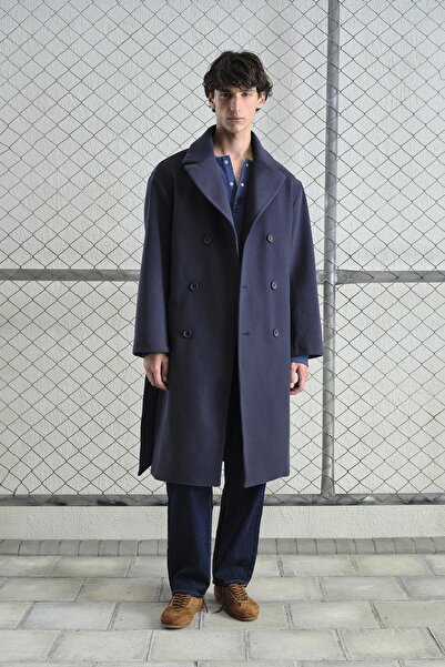 GIESTO معطف كاشي أزرق داكن مع حزام