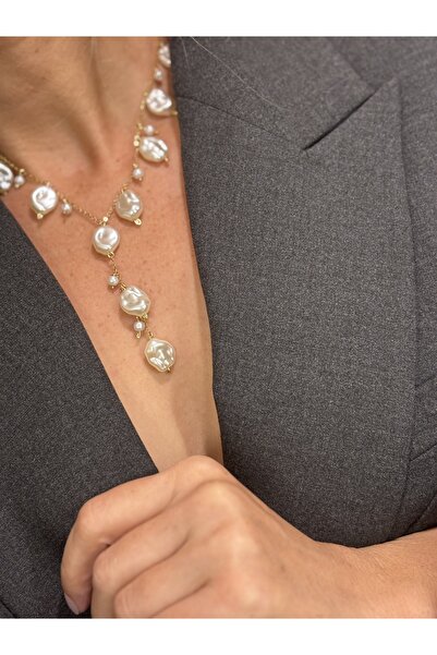 By Song Aksesuar Çelik zincirli akrilik inci kolye