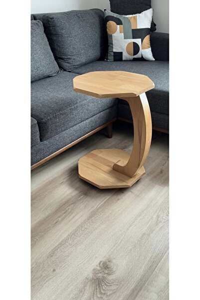 CG HOME Sehpa Doğal Ahşap Tekerlekli C Sehpa 38x38x55