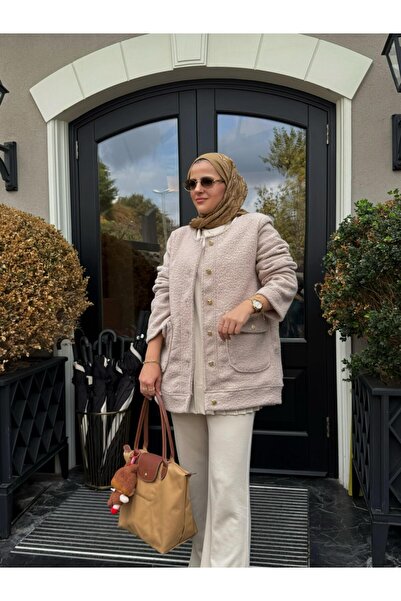 Aselim Hijap Moda Teddy Ceket Hırka – Sonbahar/Kış Koleksiyonu Bej