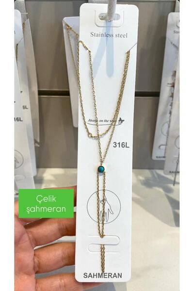 Lilyum Aksesuar Bilekten Dolamalı Mavi Firuze Taş Detaylı Zincir Gold Sarı Al...