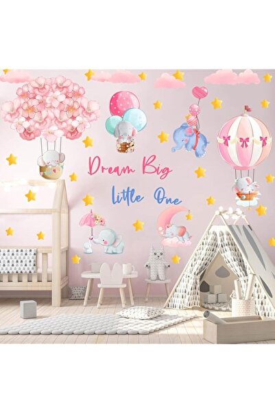 Generic BPA® Dream Big Little One Wall Stickers, Pink Elephant Wall Decals,Fl...