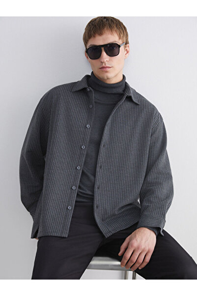 LC Waikiki Γκρι άνετο ανδρικό πουκάμισο με μακριά μανίκια