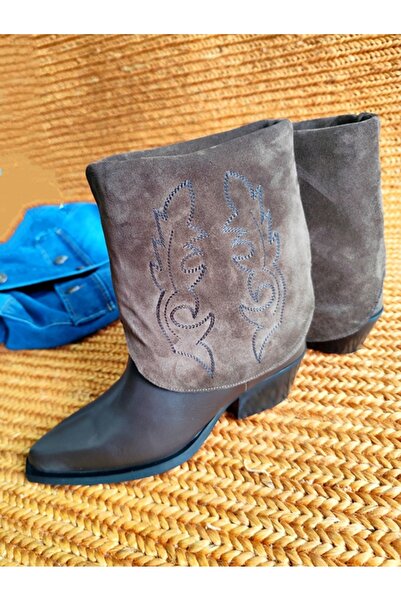 Of&Off KADIN HAKİKİ DERİ UZUN-KISA DETAYLI ÇİZME