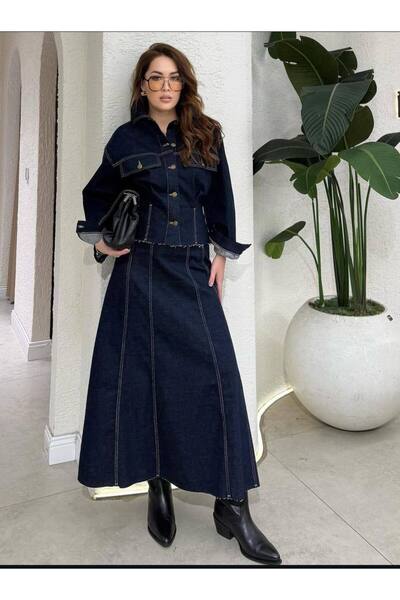 GİYSİ DÜNYASI 57 Denim Fabric Shirt Skirt Set