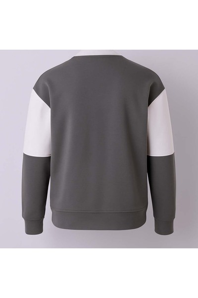 trender Half Zipper Segmented 3 Thread Raised Open Khaki Men's Sweatshirt 5719