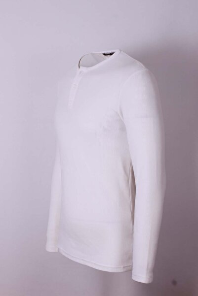 trender Buttoned Waffle Ecru Men's Sweatshirt 5070