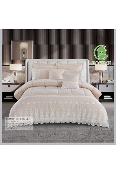 ROSHAN غطاء سرير مزدوج فاخر من الدانتيل، 8 قطع