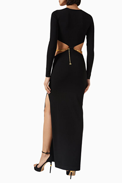 Elisabetta Franchi Zincir Detaylı, Yırtmaçlı Maxi Jersey Elbise