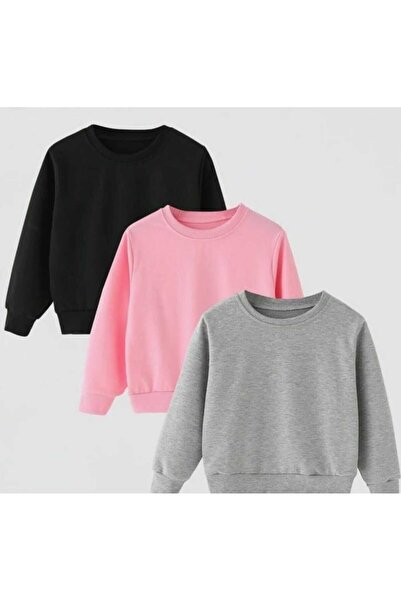 blackbonds 3lü kombin renkler baskısız basic bisiklet yaka Sweatshirt