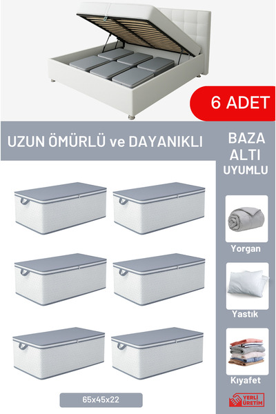 EVSELLA 6'li Set - Geometrik Çizgili Büyük Boy Baza Altı & Çekyat Altı Hurç (...