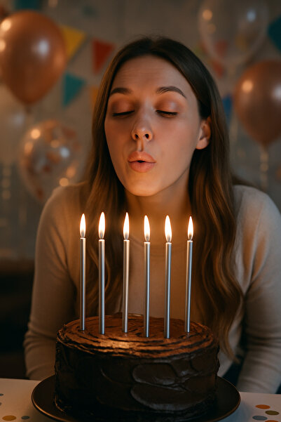 Partifabrik Gümüş Renk 25 cm Uzun Doğumgünü Mumu