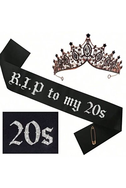 Yıldız Accessory Goodbye 20Th Birthday Set Crown Sash R.I.P. To My 20S Black Gold Color Crown 30 Years Old