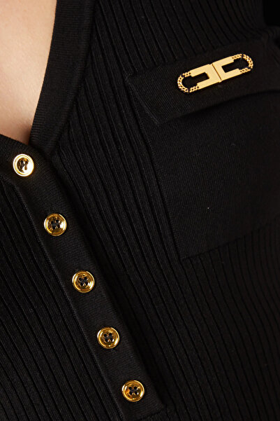 Elisabetta Franchi Ribbed Midi Triko Elbise, Lüks Günlük Şıklık