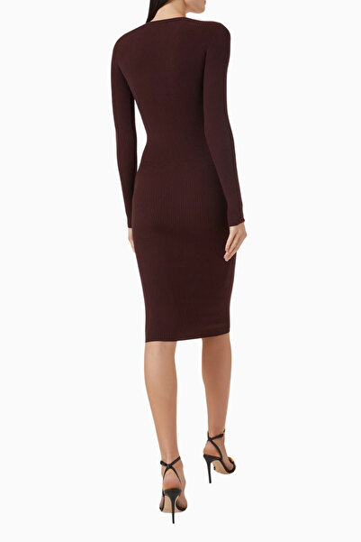 Elisabetta Franchi Ribbed Midi Triko Elbise, Lüks Günlük Şıklık