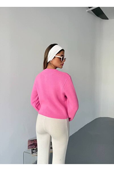 hiraz fashion Women's Pink Heart Button Soft Textured Cardigan