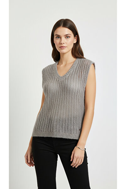 Digz fashion Taş Renk Tiftik Triko Kolsuz Kazak/Süveter