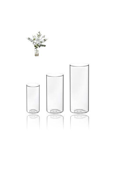 Generic Clear Glass Cylinder Vases Set of 3 - Pillar & Floating Candle Holder...