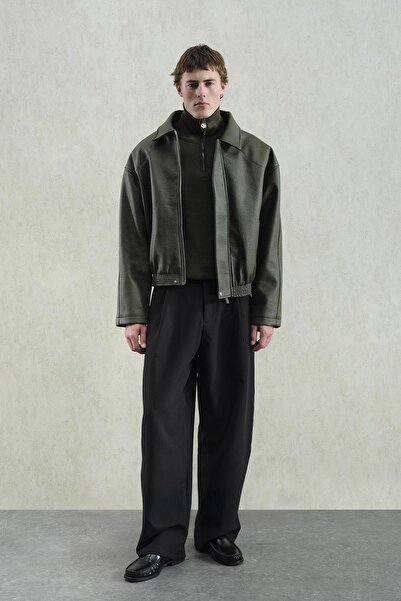 GIESTO Textured Khaki Leather Jacket