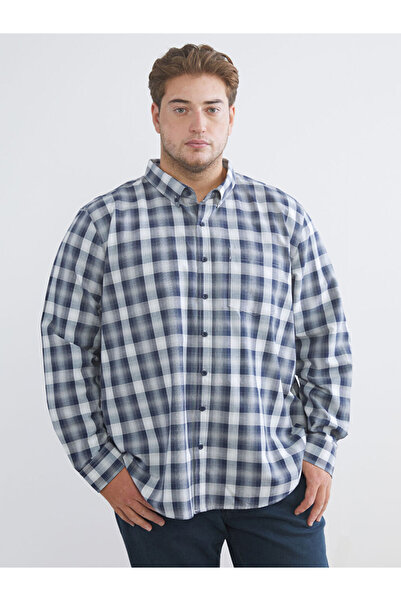 LC Waikiki Navy Blue Plus Size Regular Fit Long Sleeve Plaid Gabardine Men's ...