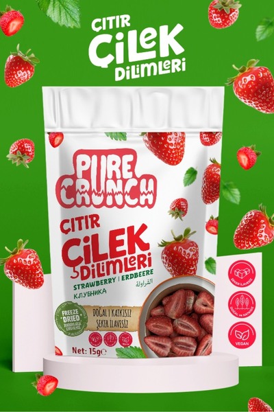 Pure Crunch Dondurularak Kurutulmuş Çilek - Freeze Dried Meyve Cipsi - 15 gr
