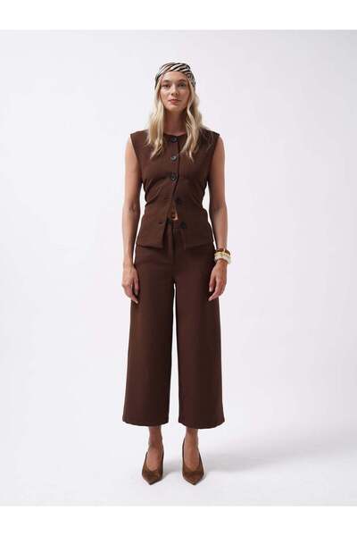Maxi modena Wide Leg Midi Length Brown Trousers - 38