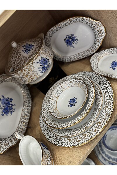 hediye ESTERHOMEDECOR italyan el boyama porselen yemek takımı 12 kişilik 77 p...