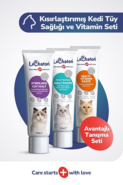 LeChaton Pet Care Kısırlaştırılmış Kedi için Tüy Sağlığı ve Vitamin Seti ( Ma...