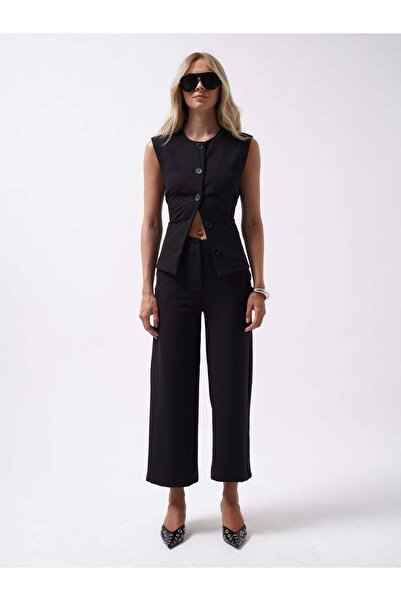 Maxi modena Wide Leg Midi Length Black Trousers - 40