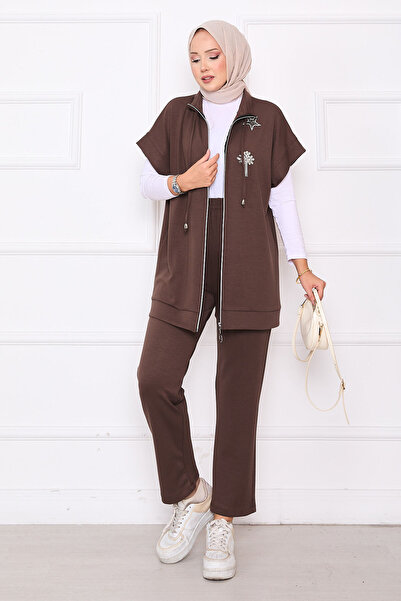 EBRUTESETTÜR Stone Embroidered Zippered Vest Set