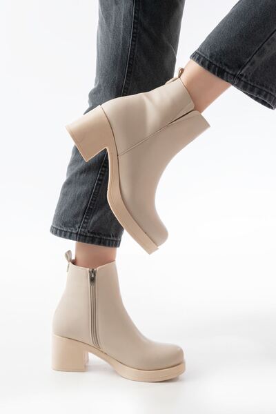 Rainon Store It Will Bring Comfort to Your Style: Beige Elastic & Zippered Thick Heeled Casual Women's Boots