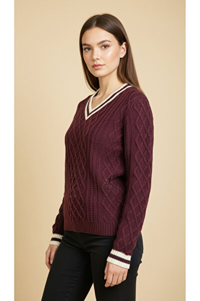 Digz fashion Claret Red V-Neck Knitwear Sweater