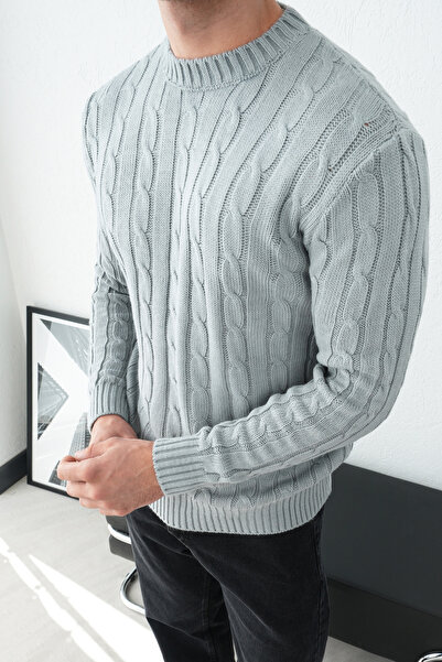 İLKCET MODA Crew Neck Gray Hair Knit Men's Sweater