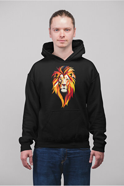 MG سترة رياضية رجالية بقلنسوة مطبوعة بطبعة الأسد، مصنوعة من القطن بأكمام طويل...